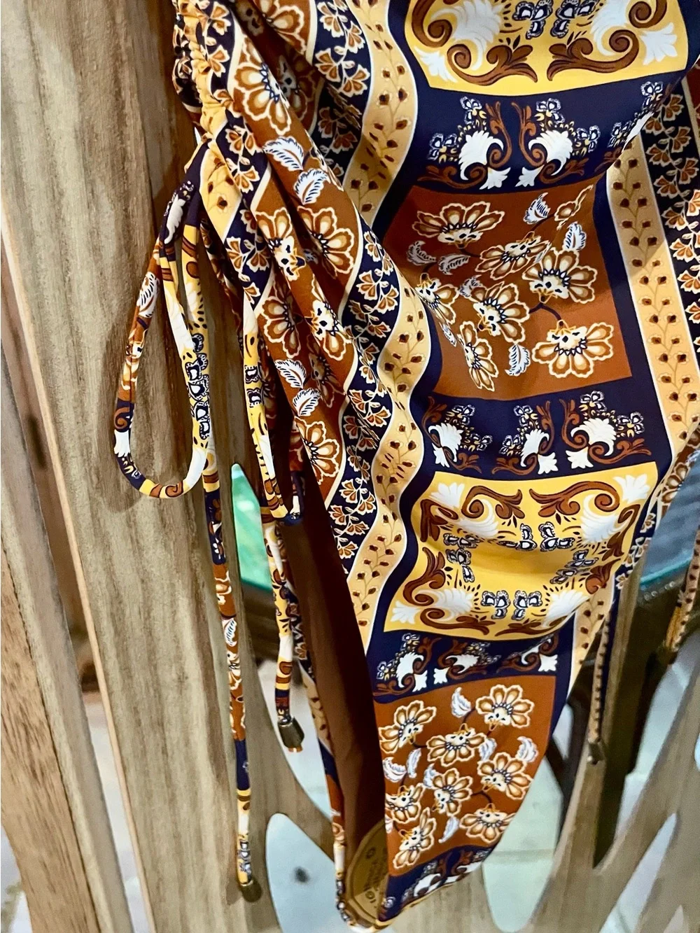 Women’s One-Piece Swimsuit in Brown & Yellow Tile Print